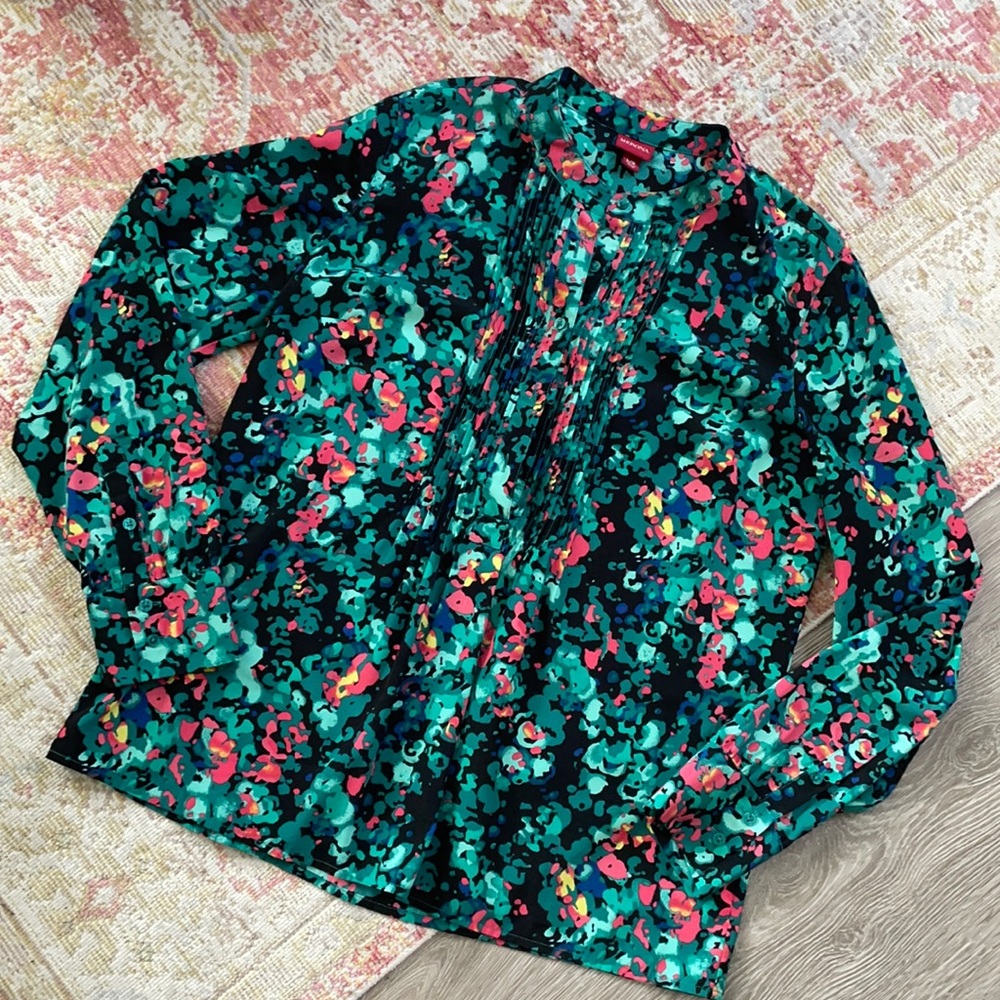 Merona Green Floral Button Up Tunic Top